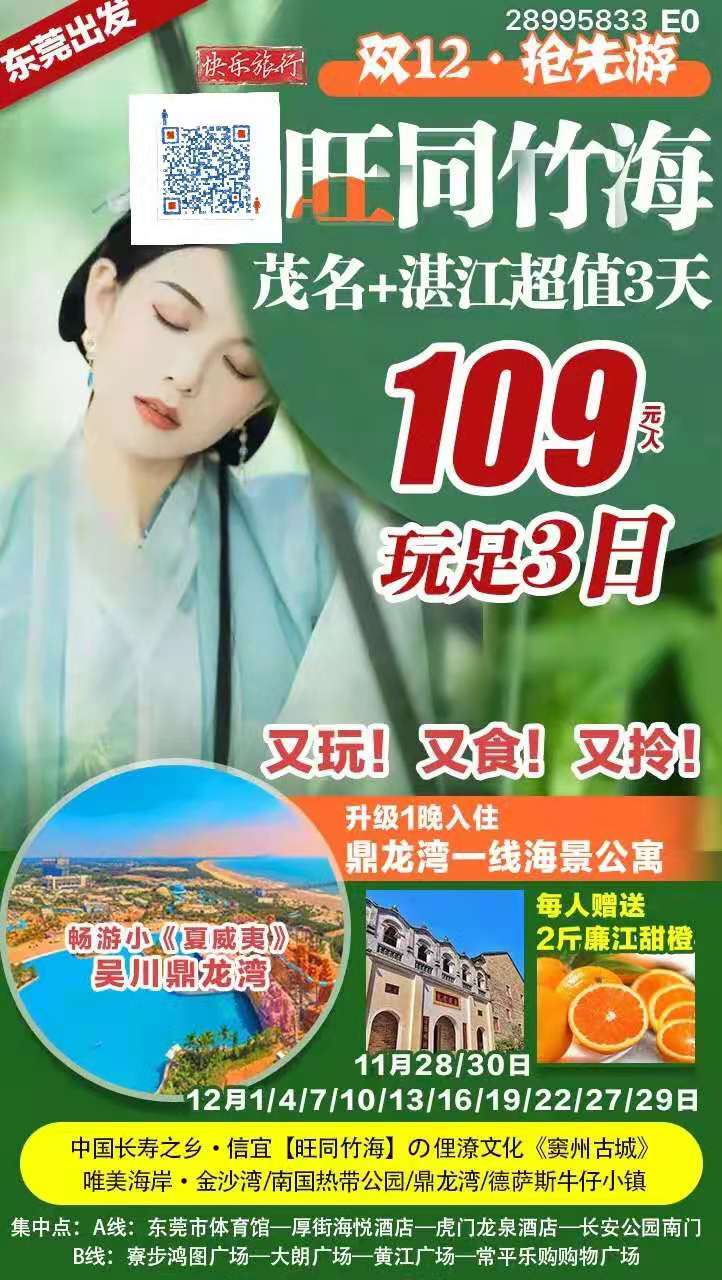 【东莞出发】双12·抢先游【￥109回归宁静；返璞归真】信宜竹海+窦州古城；叹4餐·豪叹鼎龙湾一線(xiàn)海景；超值3天(图2)